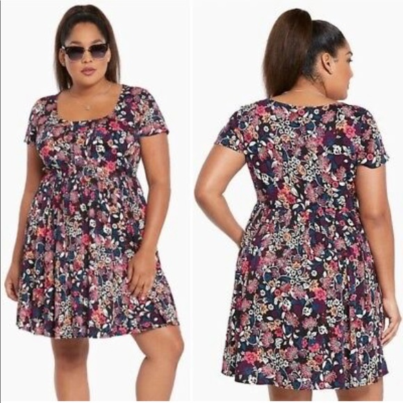 Torrid Dresses & Skirts - TORRID Pink Black Floral Print Pintuck Babydoll